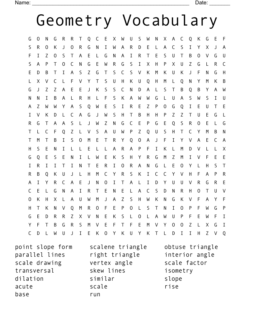 Geometry Vocabulary  Word Search