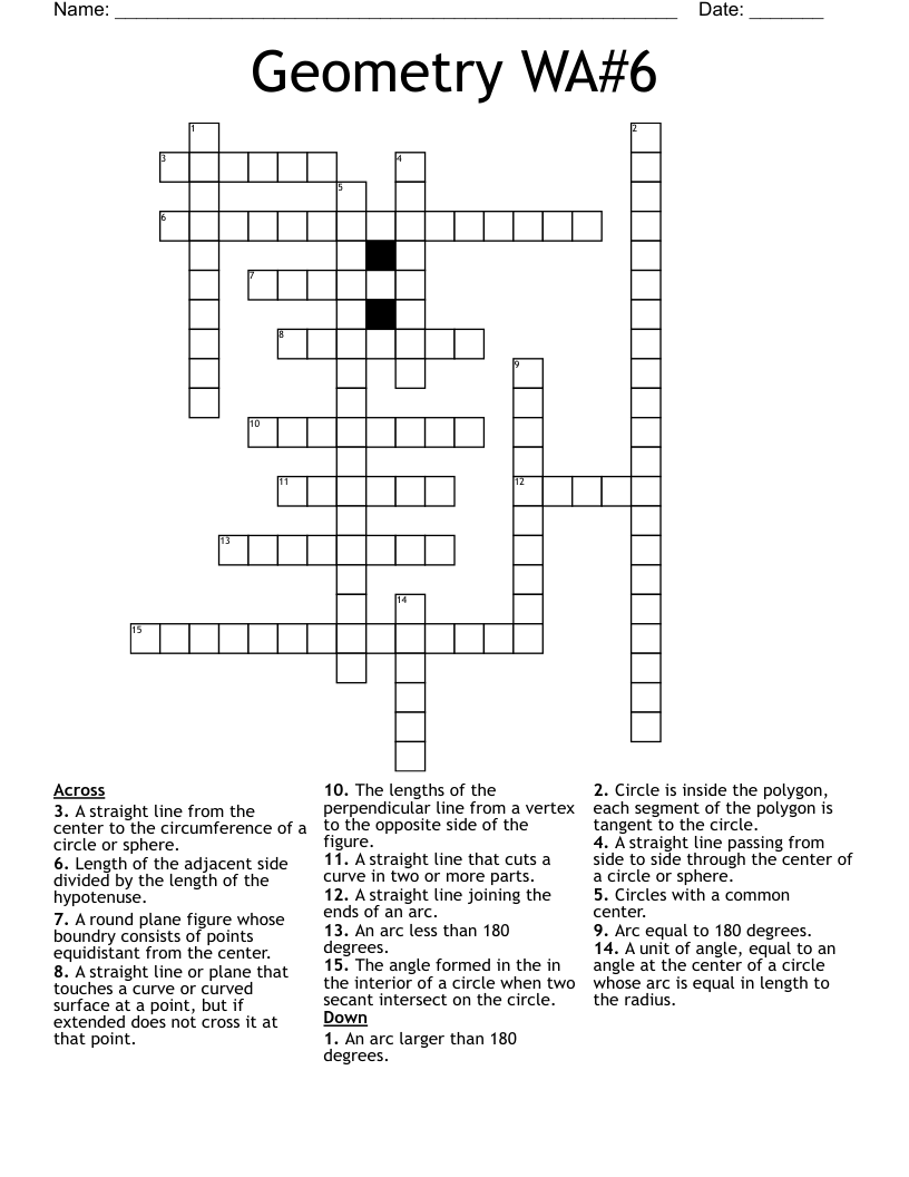 Geometry WA#6 Crossword