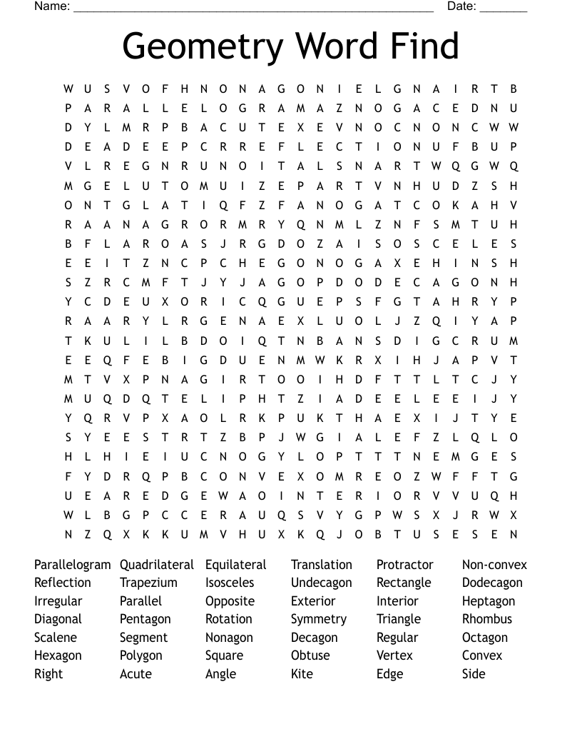 Geometry Word Find Word Search
