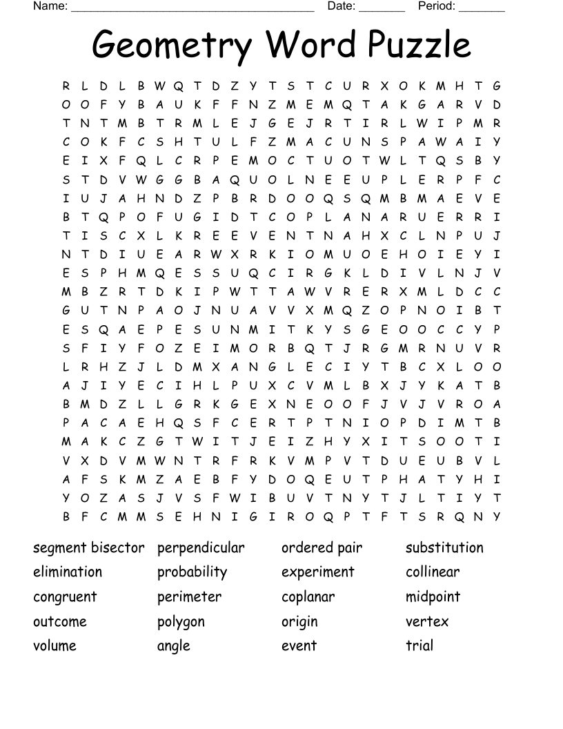 Geometry Word Puzzle Word Search