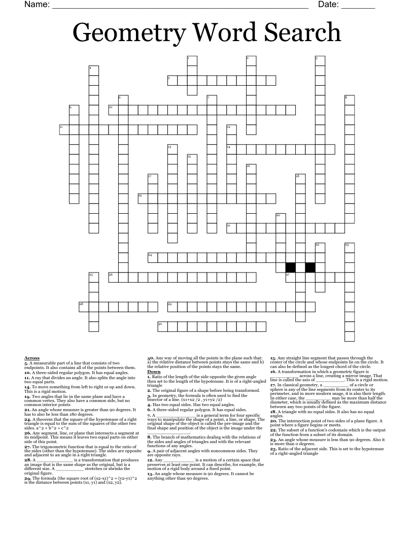 Geometry Word Search Crossword