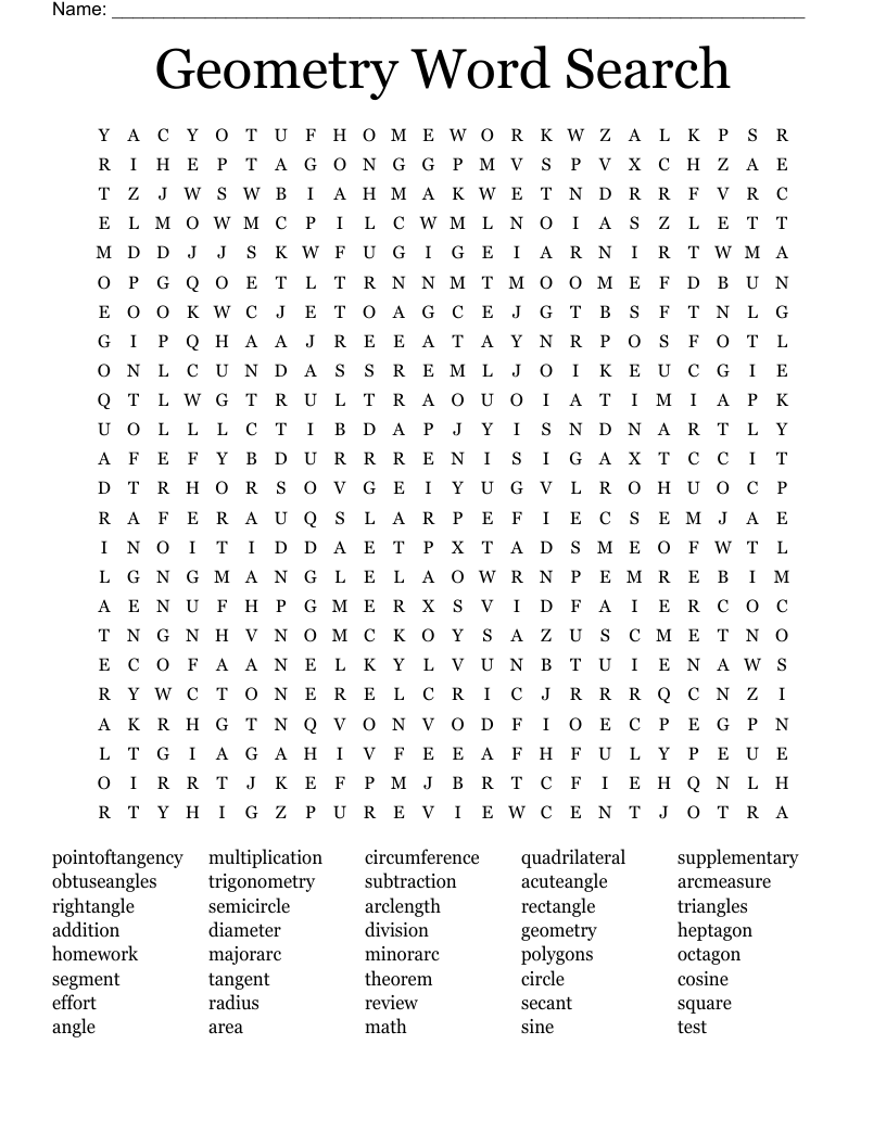 Geometry Word Search