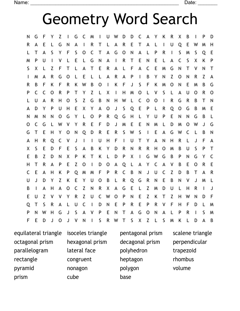 Geometry Word Search
