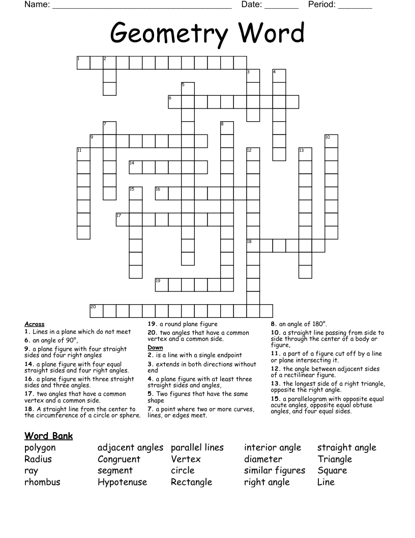 Geometry Word  Crossword