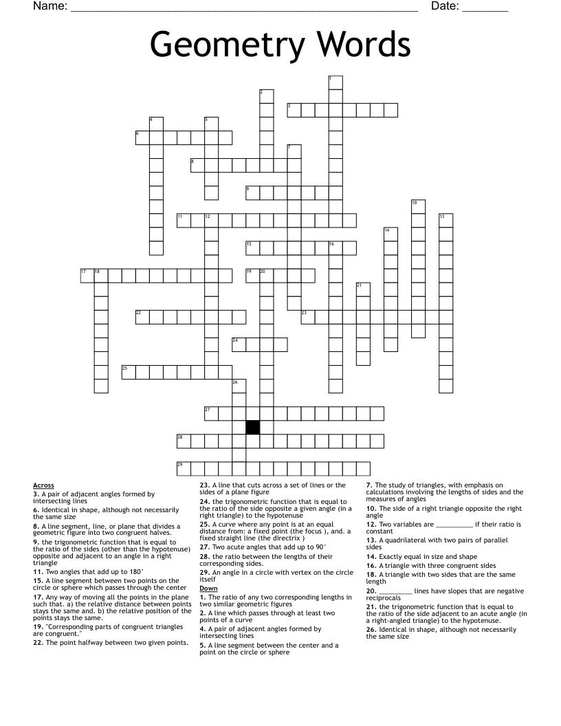 Geometry Words Crossword
