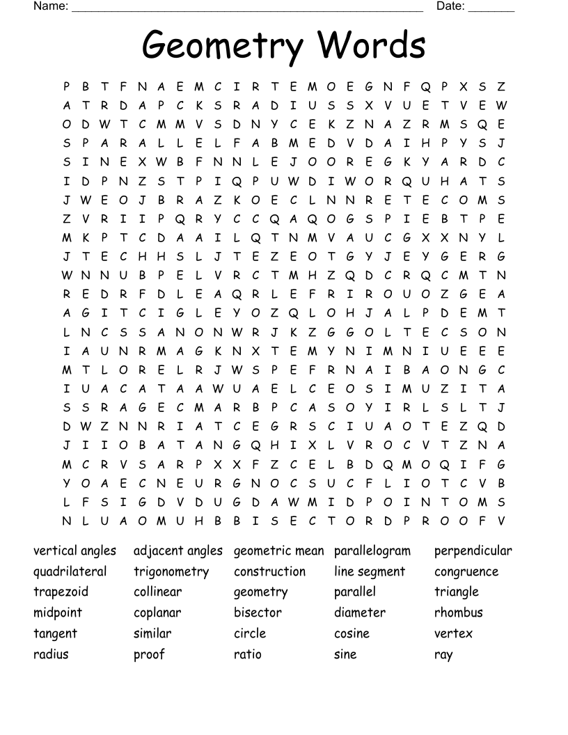 Geometry Words Word Search
