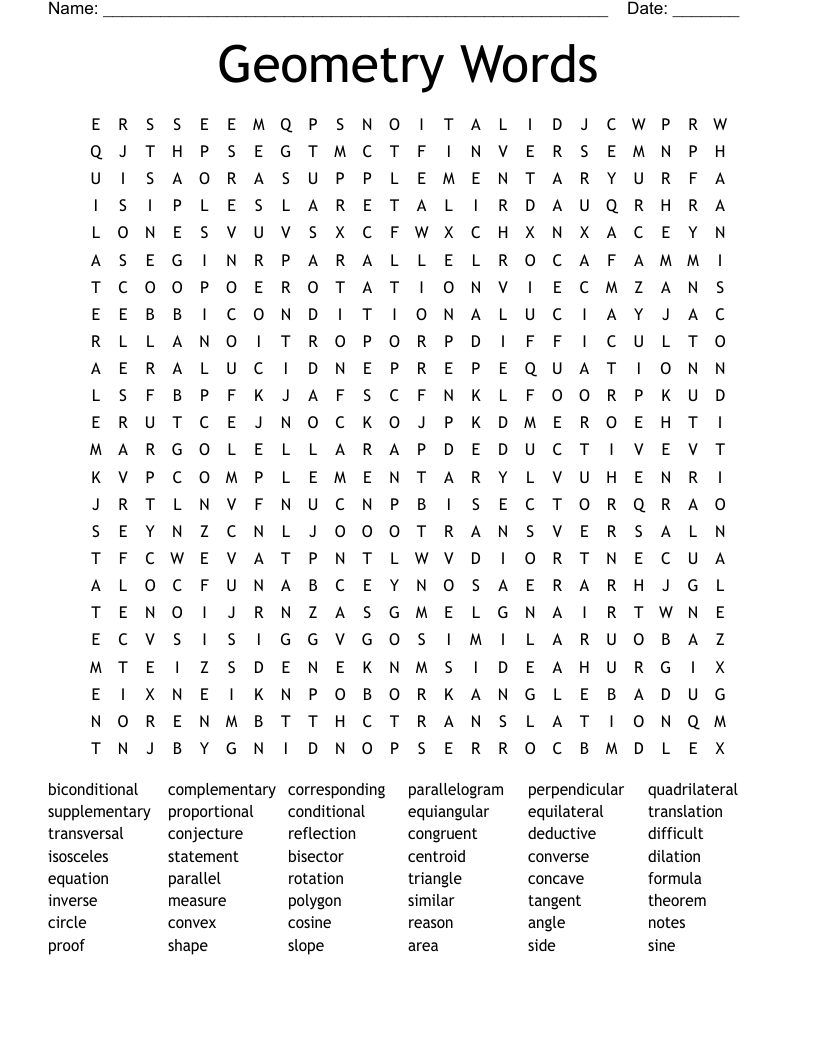 Geometry Words Word Search