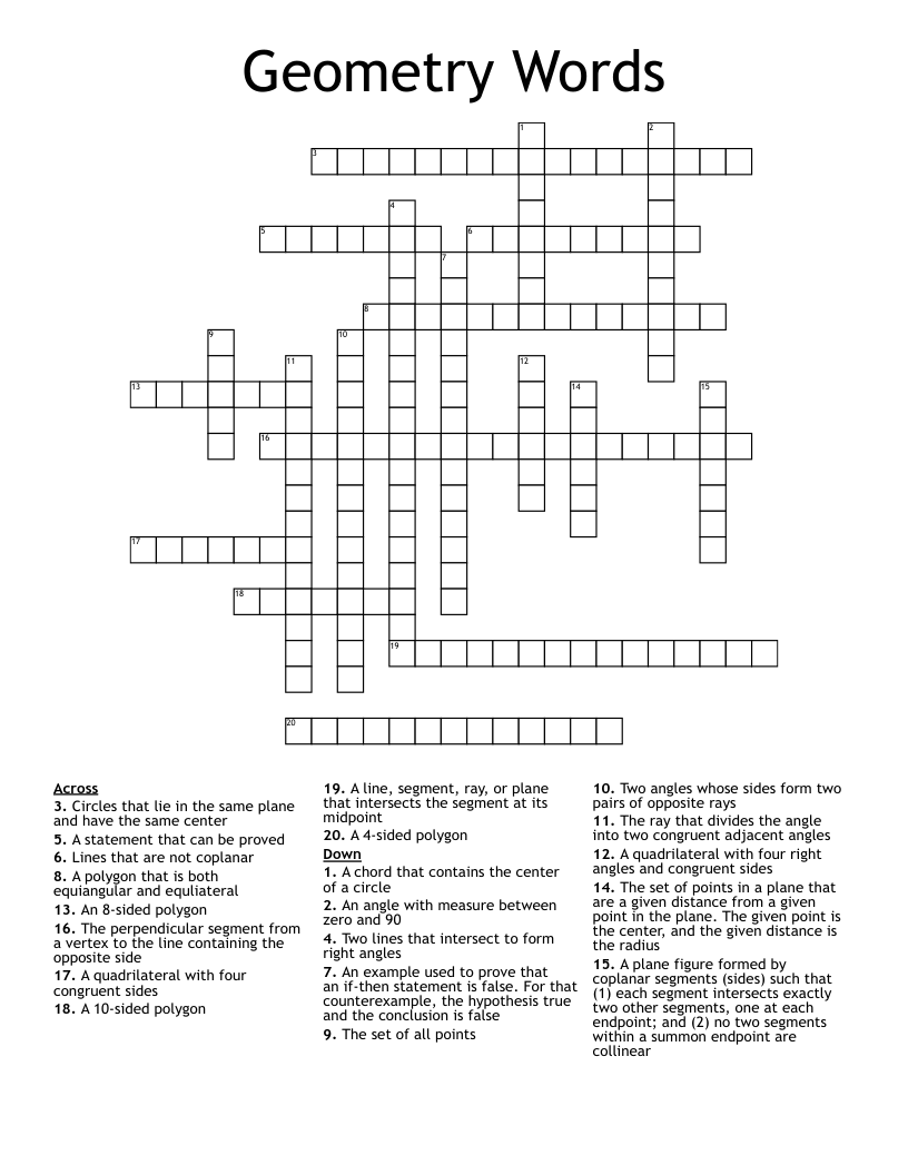 Geometry Words Crossword
