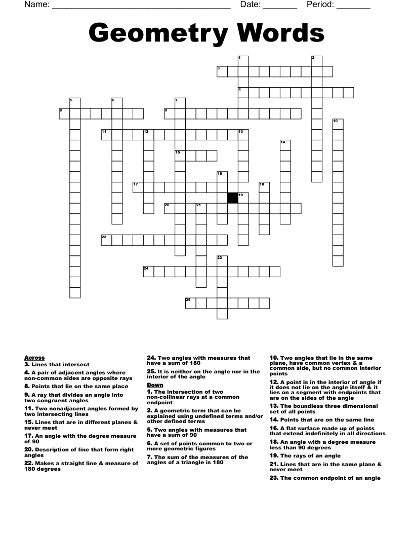 Geometry Words  Crossword