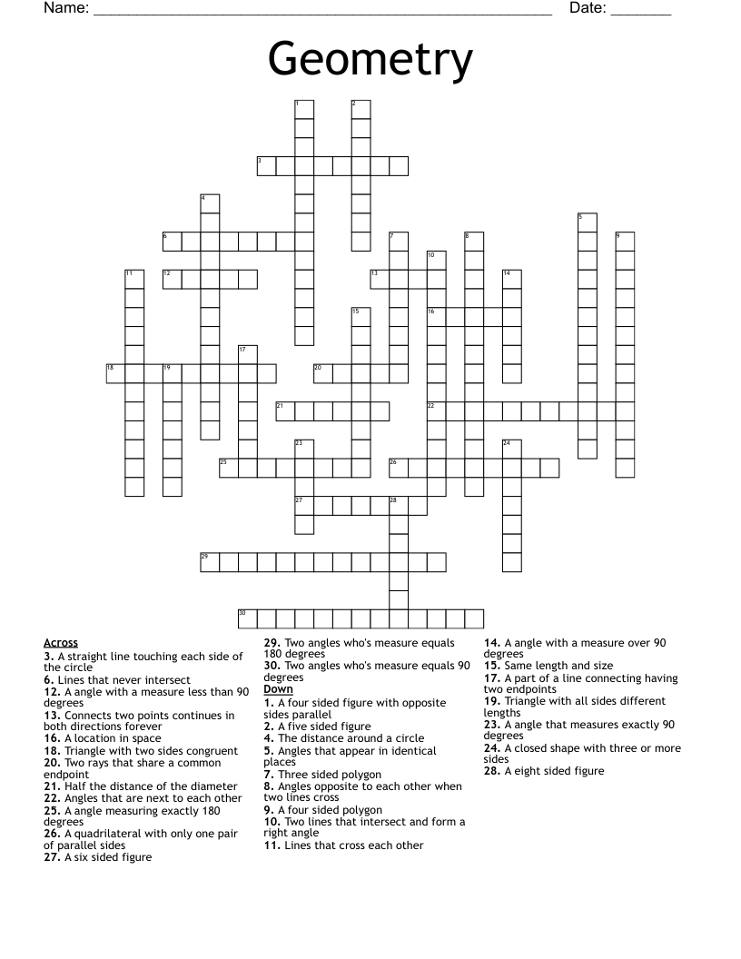 Geometry  Crossword