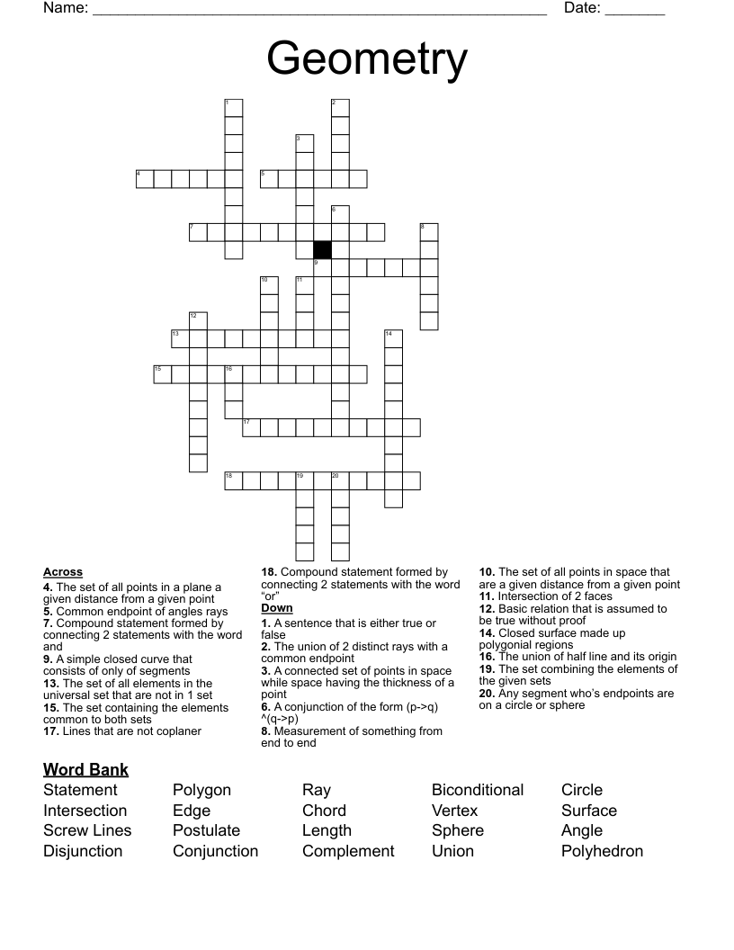 Geometry  Crossword