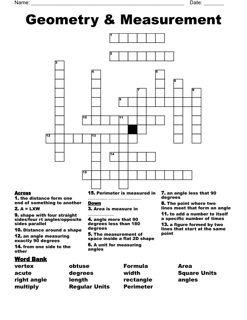 Geometry & Measurement Crossword