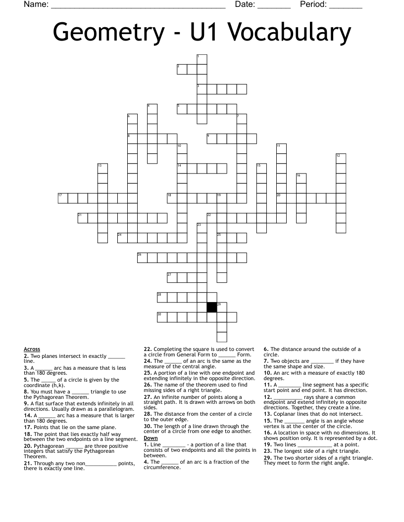 Geometry - U1 Vocabulary Crossword