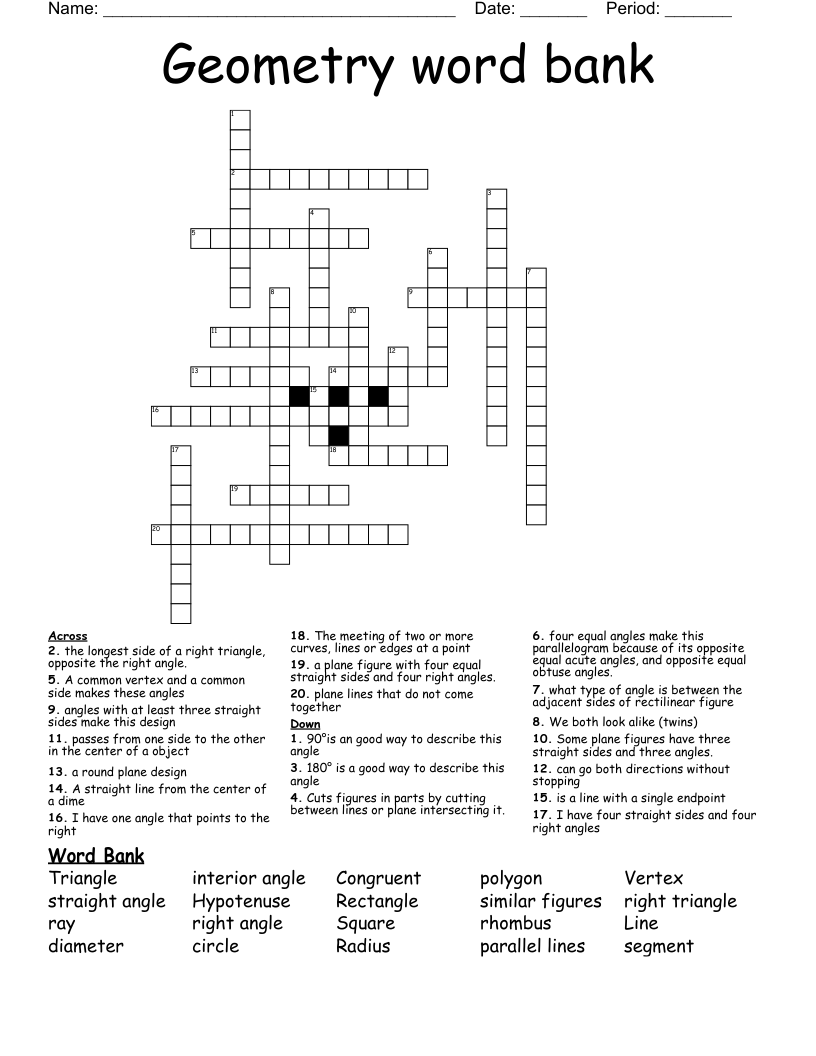 Geometry  word bank Crossword