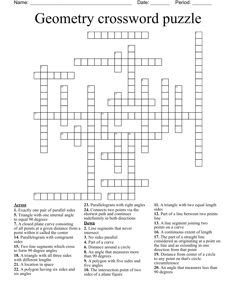 Geometry crossword puzzle