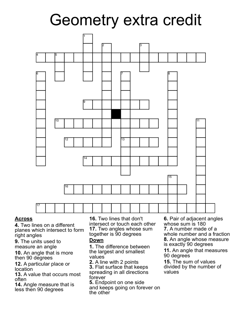 Geometry extra credit  Crossword