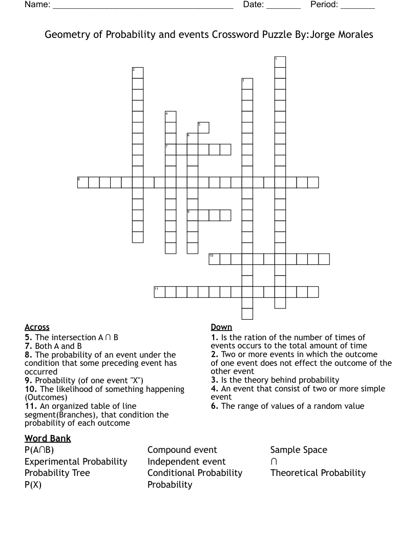 Geometry of Probability and events Crossword Puzzle By:Jorge Morales 