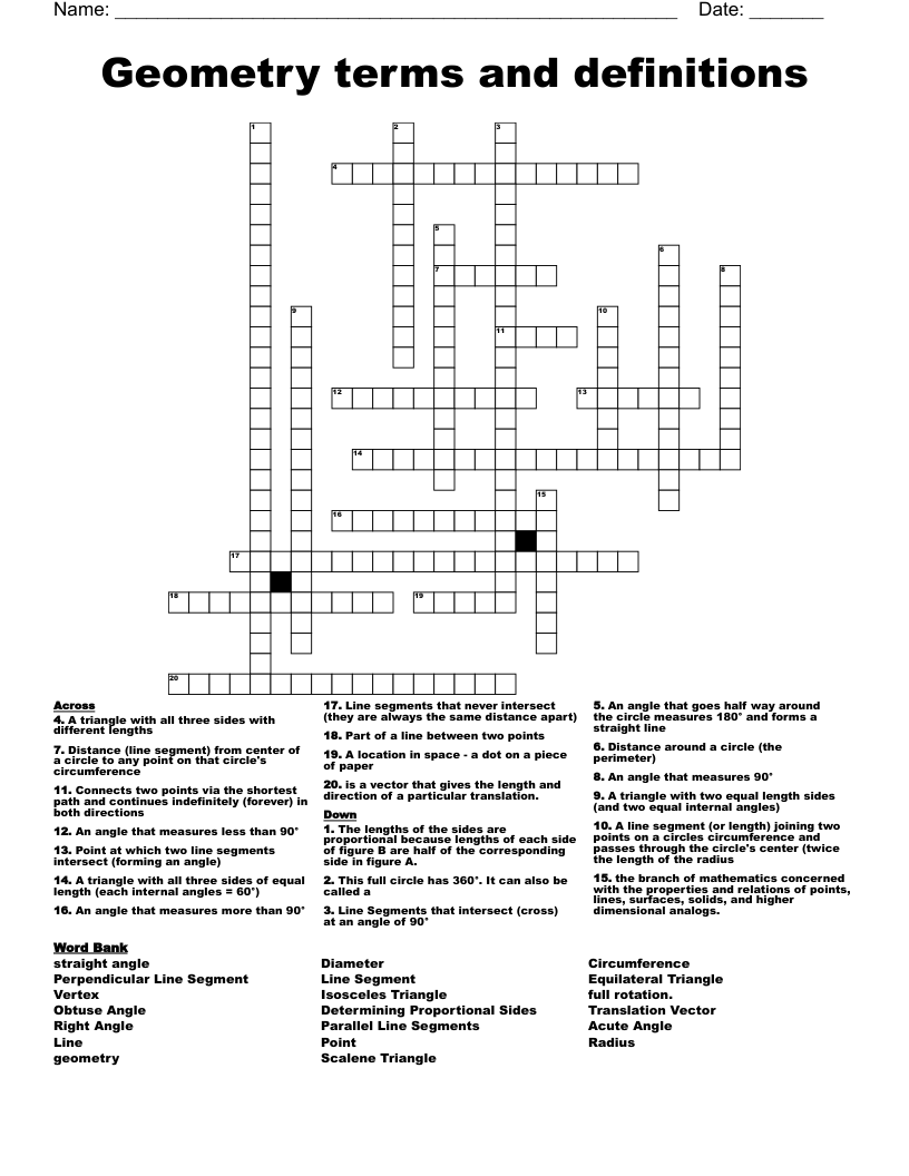 Geometry terms and definitions  Crossword