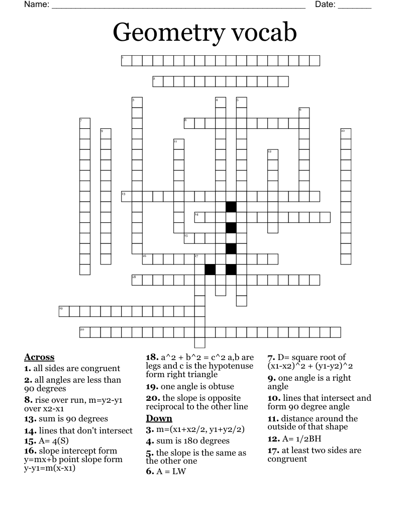 Geometry vocab Crossword