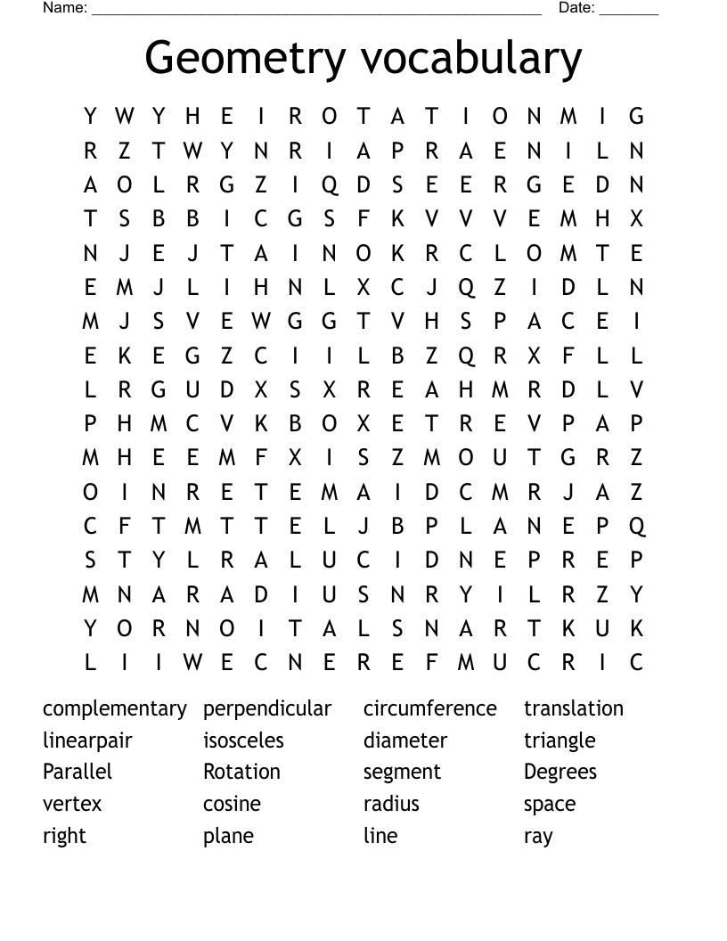 Geometry vocabulary Word Search