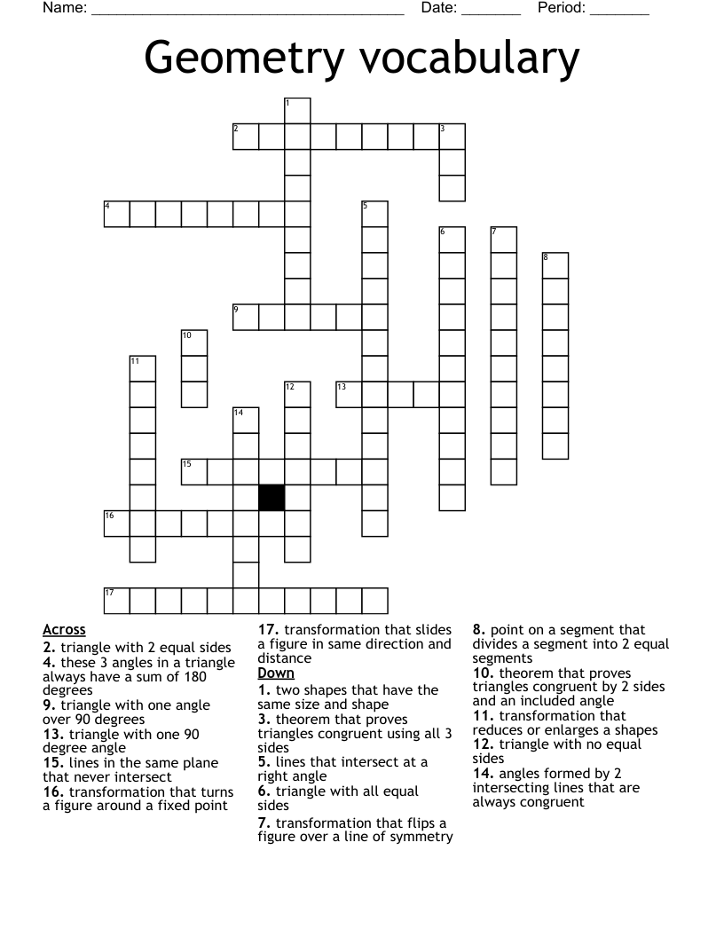 Geometry vocabulary Crossword