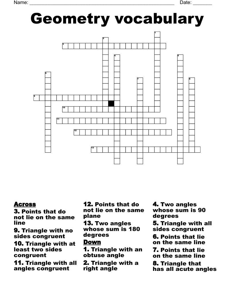 Geometry vocabulary  Crossword
