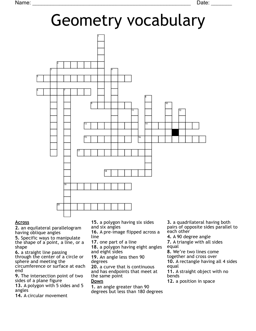 Geometry vocabulary  Crossword