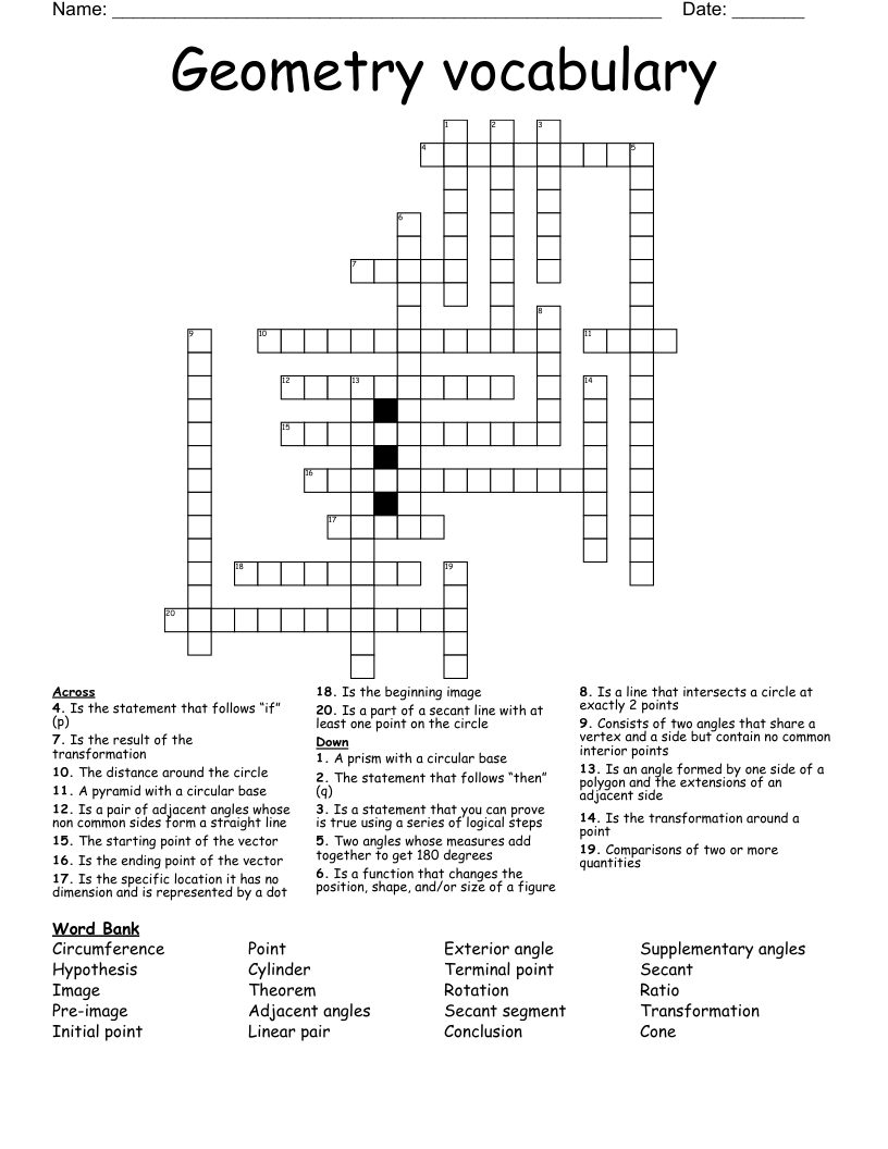 Geometry vocabulary  Crossword