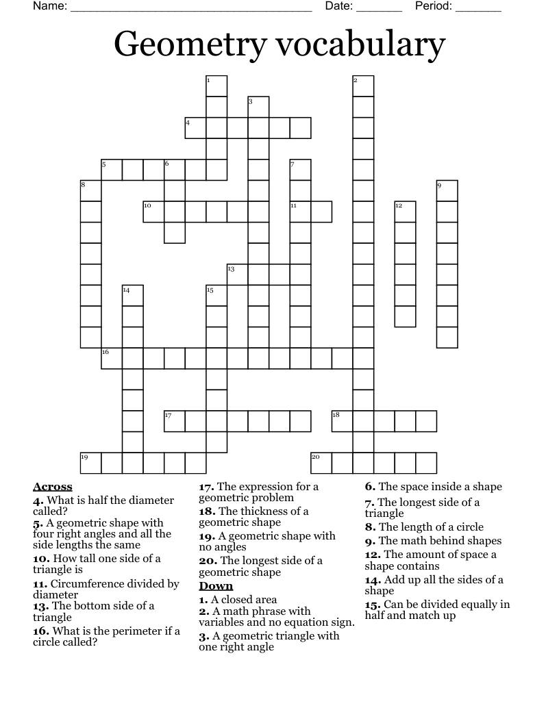 Geometry vocabulary  Crossword
