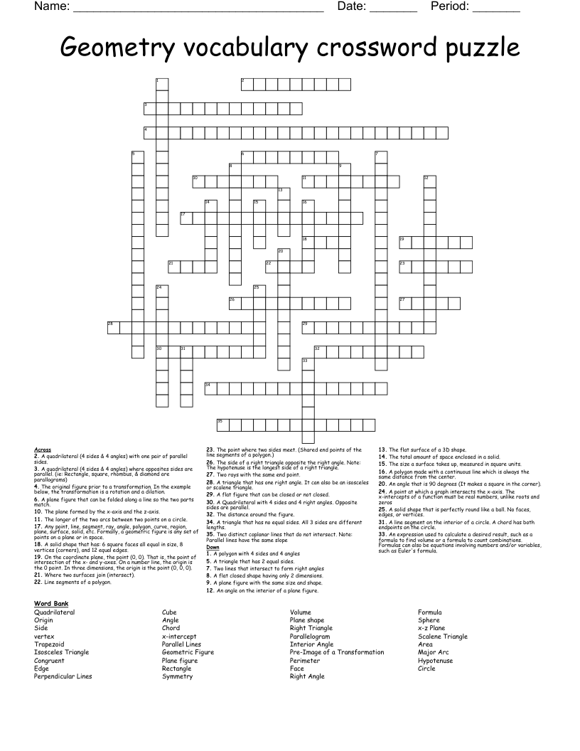 Geometry vocabulary crossword puzzle