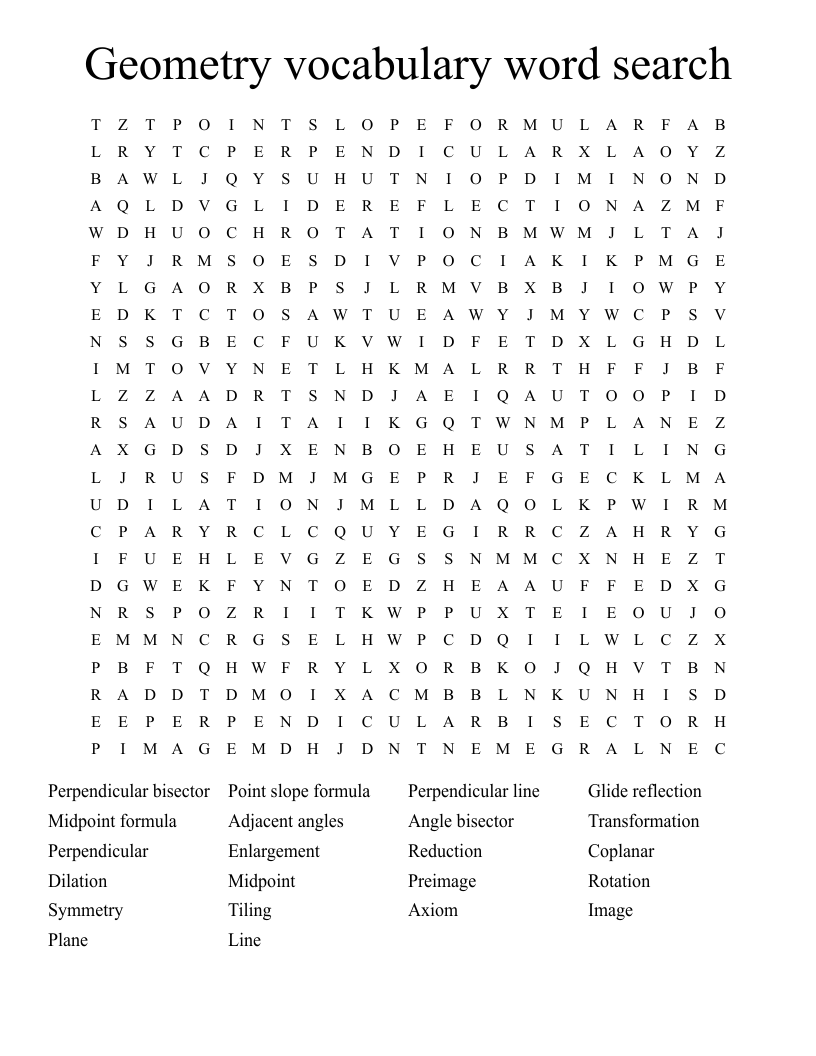 Geometry vocabulary word search
