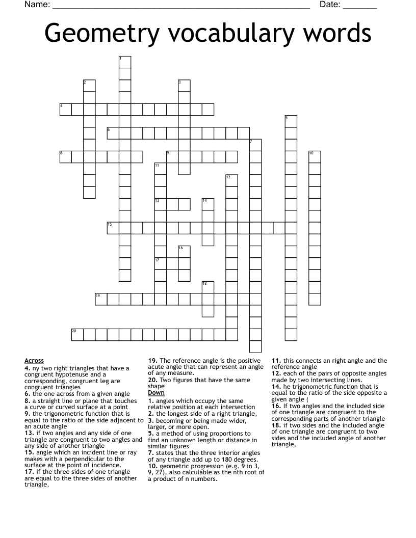 Geometry vocabulary words Crossword