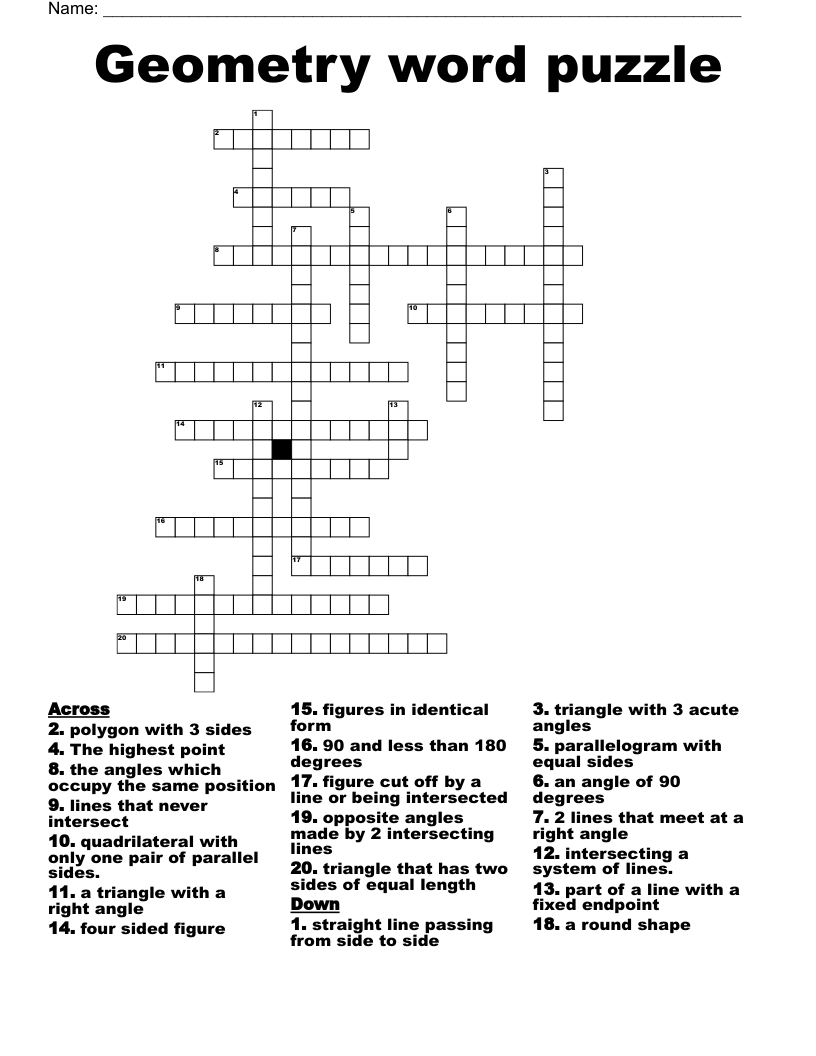 Geometry word puzzle  Crossword