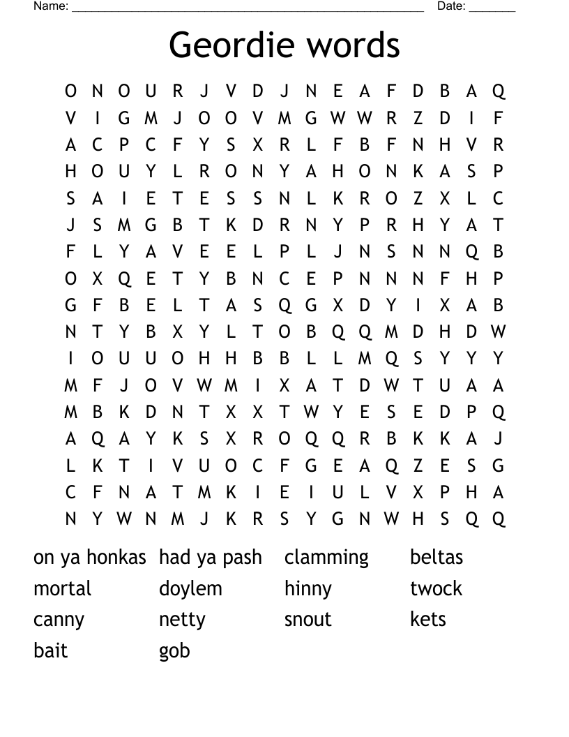 Geordie words Word Search