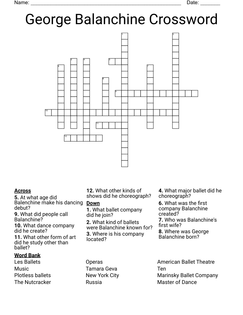 George Balanchine Crossword