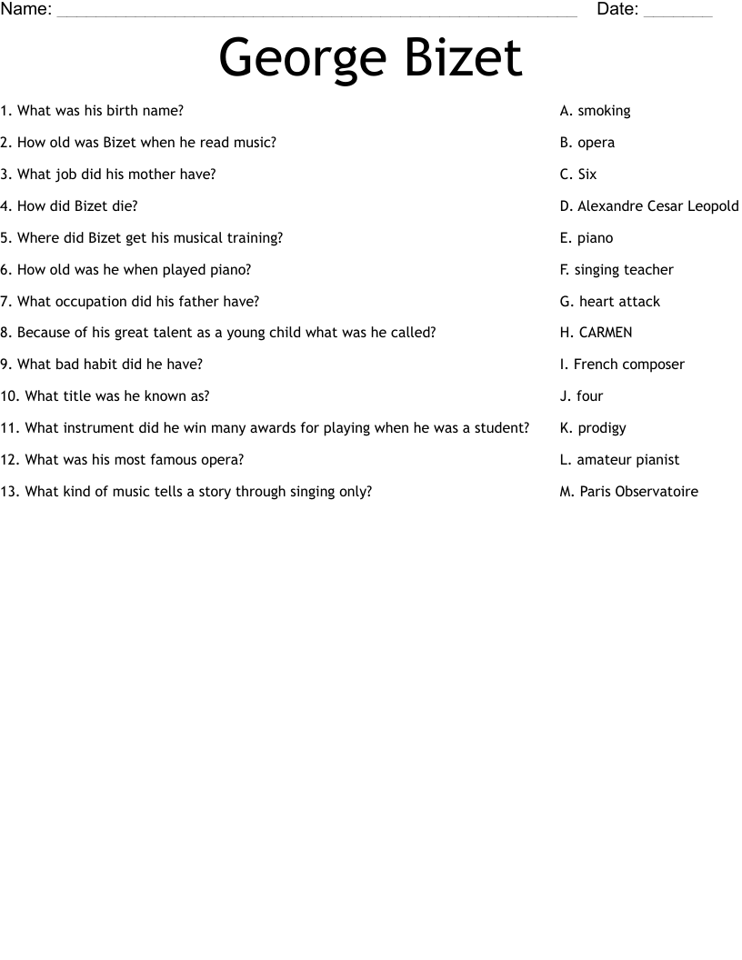 George Bizet Worksheet