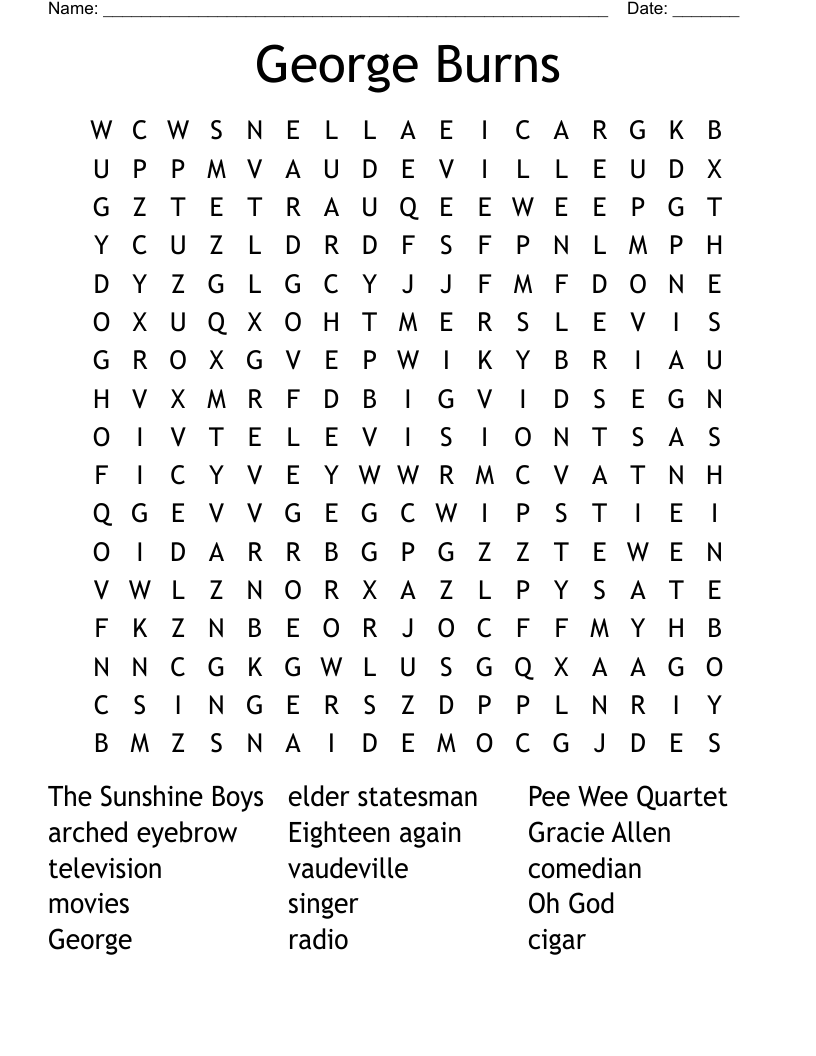 George Burns Word Search