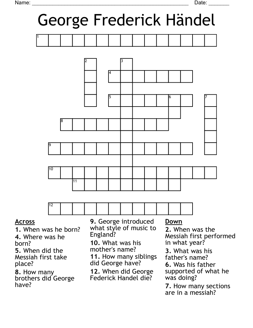 George Frederick Händel Crossword