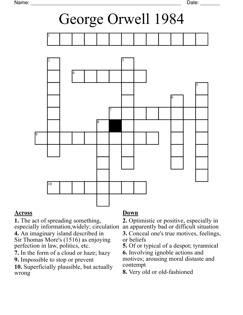 George Orwell 1984 Crossword