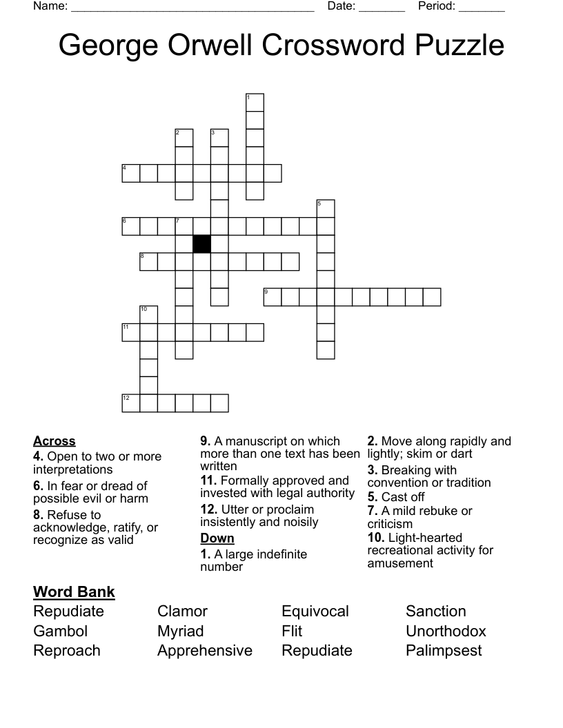 George Orwell Crossword Puzzle