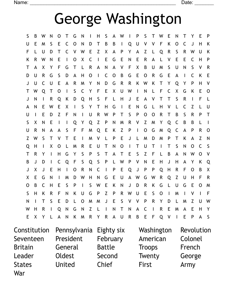 George Washington Word Search