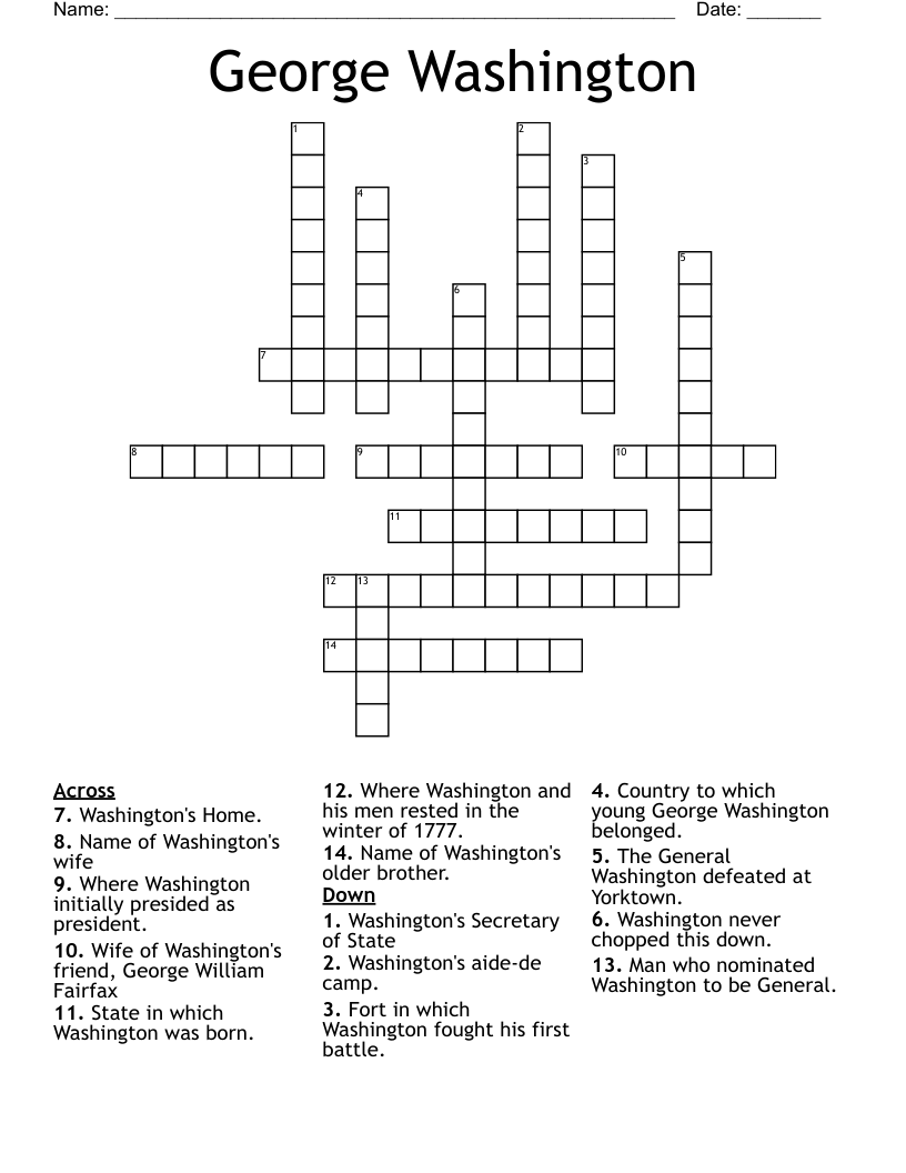 George Washington Crossword