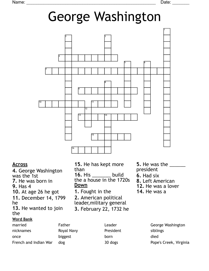 George Washington Crossword