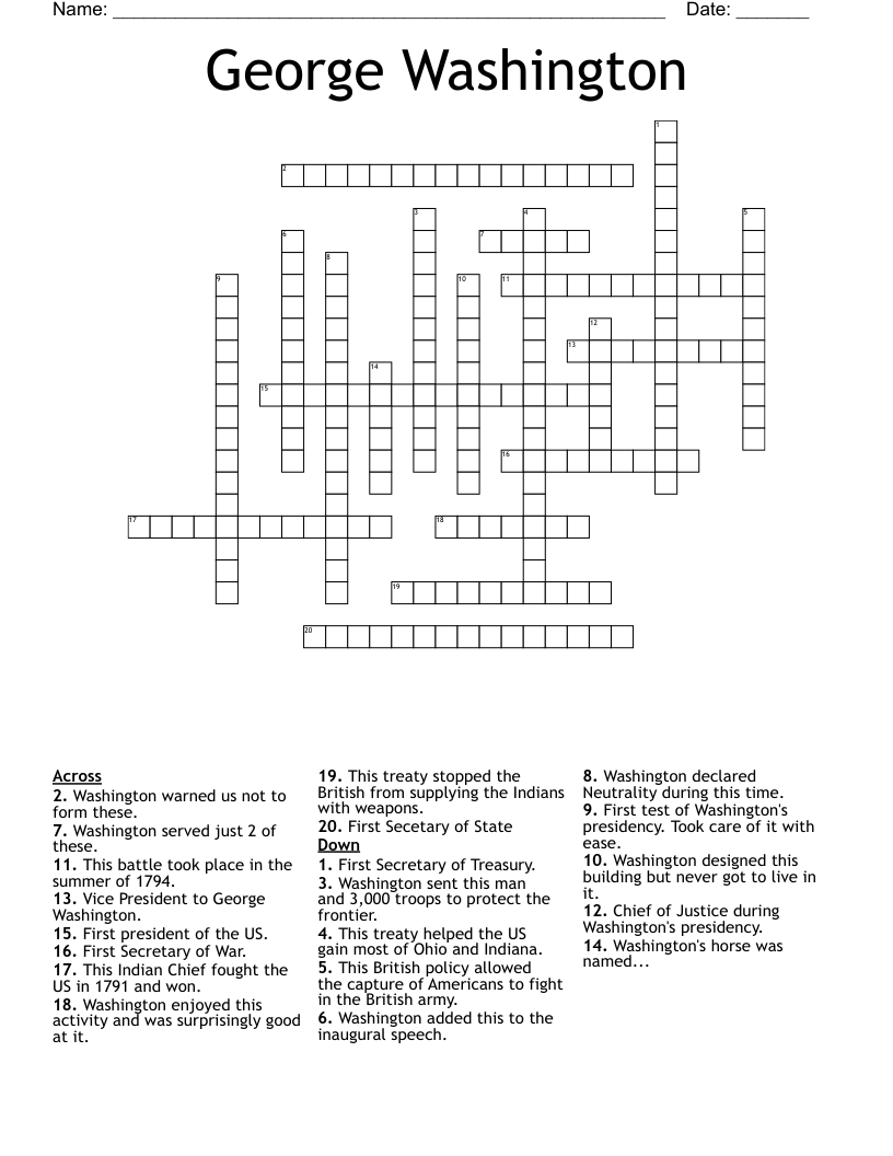 George Washington Crossword