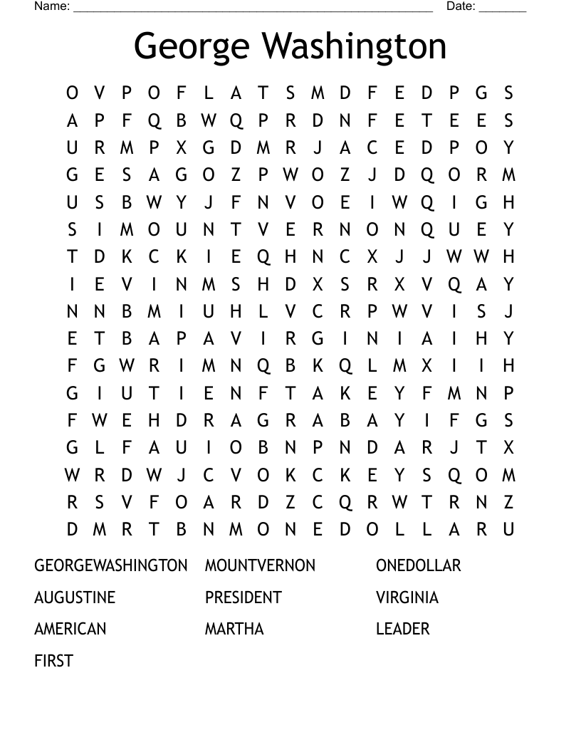 George Washington Word Search