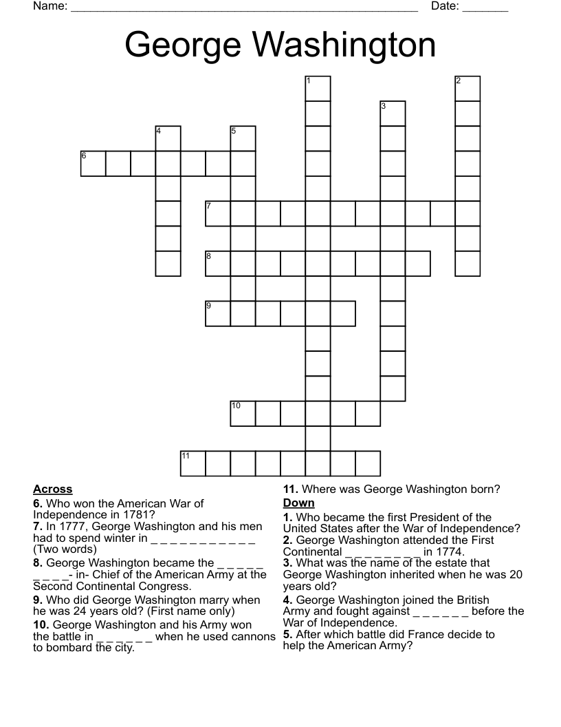 George Washington Crossword