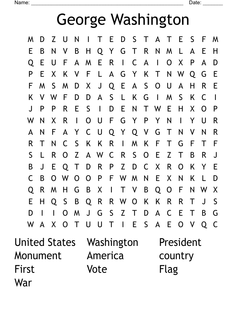 George Washington Word Search