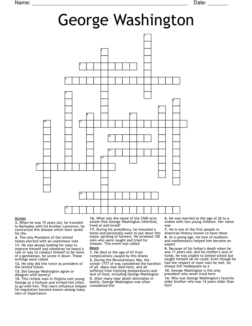 George Washington Crossword