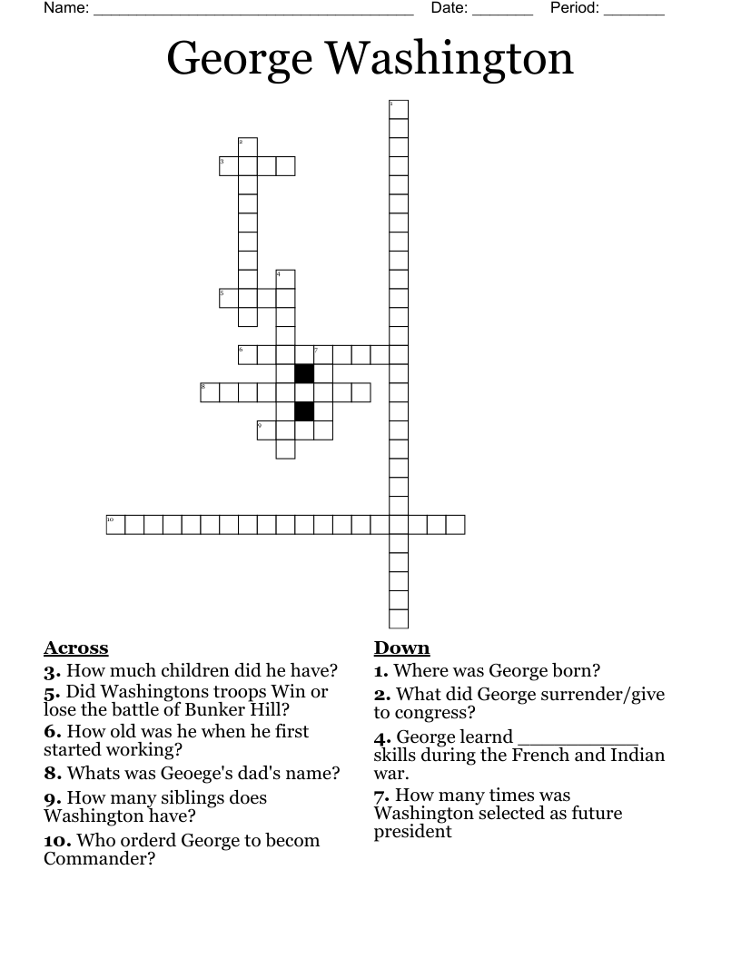 George Washington Crossword