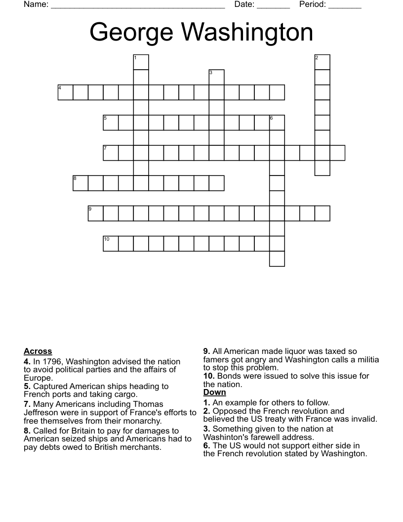 George Washington Crossword